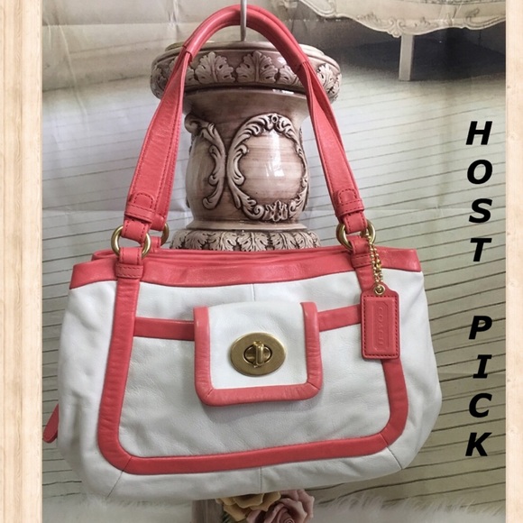 Coach White/Coral Leather Cricket Satchel Bag NWT Summer beauty - Picture 2 of 9